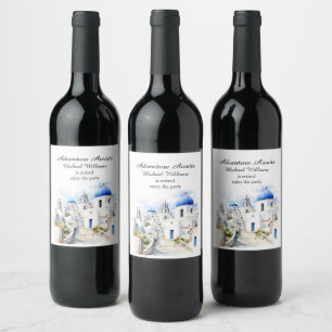Étiquette Pour Bouteilles De Vin Fête de retraite Village grec coloré vintage 