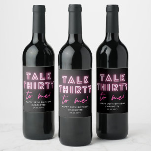 Étiquette Pour Bouteilles De Vin Fête des 30 ans Neon Rose Noir Cocktail