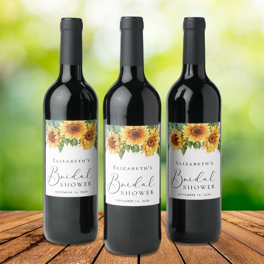 Étiquette Pour Bouteilles De Vin Fête des mariées d'aquarelle de tournesol Eucalypt