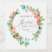 Étiquette Pour Bouteilles De Vin Fête des mariées d'aquarelle tropicale rose (Étiquettes simples)