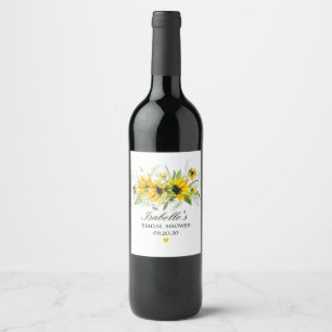 Étiquette Pour Bouteilles De Vin Fête des mariées de tournesol jaune rustique