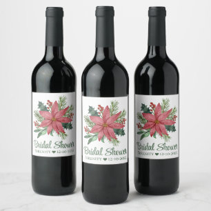 Étiquette Pour Bouteilles De Vin Fête des mariées florale de Noël rouge Poinsettia