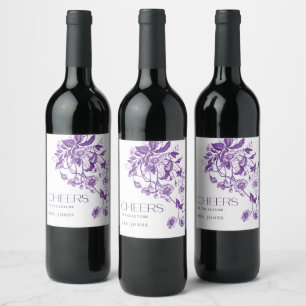 Étiquette Pour Bouteilles De Vin Fête des mariées Florale Toile vintage