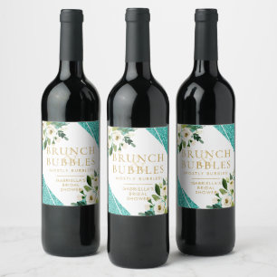 Étiquette Pour Bouteilles De Vin Fête des mariées Parties scintillant Turquoise Bru