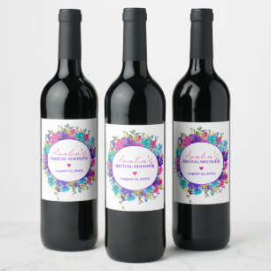 Étiquette Pour Bouteilles De Vin Fête des mariées rose violet bleu