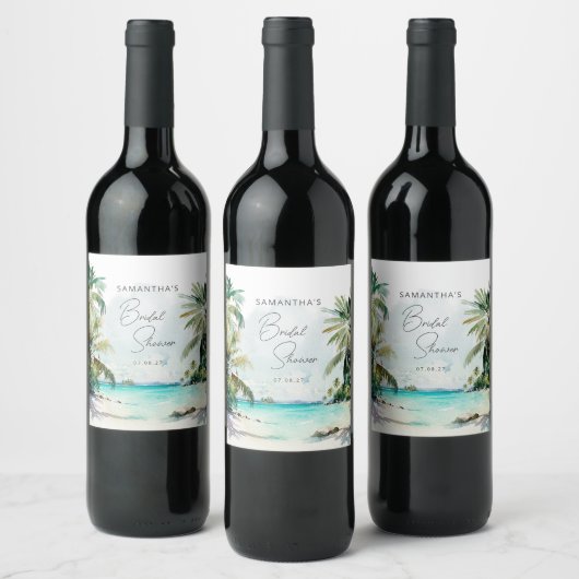 Étiquette Pour Bouteilles De Vin Fête des mariées Tropical Beach Palm Trees (Bouteilles)