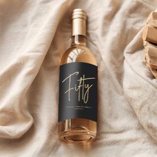 Étiquette Pour Bouteilles De Vin Fête élégante d'anniversaire de 50 ans en noir et