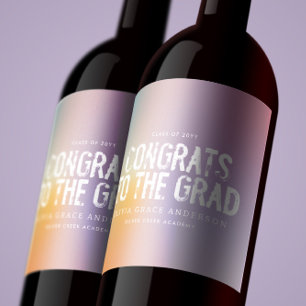Étiquette Pour Bouteilles De Vin Fête moderne pastel arc-en-ciel rose photo graduat