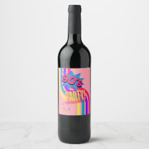 Étiquette Pour Bouteilles De Vin Fête Rétro Années 90 Rose Anniversaire Nostalgique