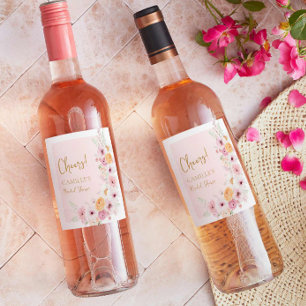 Étiquette Pour Bouteilles De Vin Fête Rose Florale Jardin Enterrement de Vie de Jeu