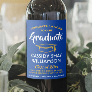 Étiquette Pour Bouteilles De Vin Fêtes de fin d'études supérieures Royal Blue Gold