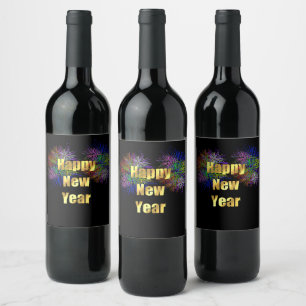Étiquette Pour Bouteilles De Vin Feu d'artifice de la fête du Nouvel An
