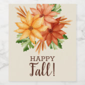 Étiquette Pour Bouteilles De Vin Feuillage Automne Floral Happy Fall (Étiquettes simples)