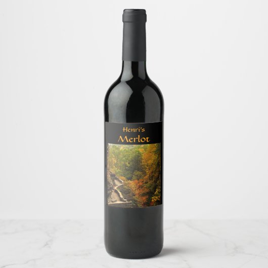 Étiquette Pour Bouteilles De Vin Feuillage d'automne au Parc d'Etat de Treman Étiqu (Devant)