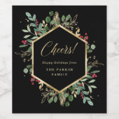 Étiquette Pour Bouteilles De Vin Feuillage doré sur fond noir | Joie de Noël (Étiquettes simples)