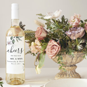 Étiquette Pour Bouteilles De Vin Feuillage et Fleur Aquarelle Douce Végétation Or