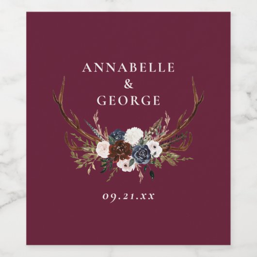 Étiquette Pour Bouteilles De Vin Feuillage rustique, fête de mariage à fleurs et ce (Étiquettes simples)