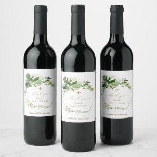 Étiquette Pour Bouteilles De Vin Feuillage Tropical Or Croix Boy Baptême