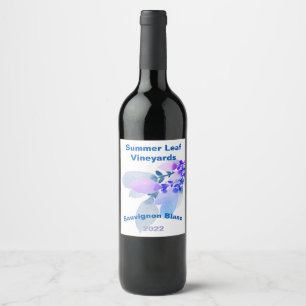 Étiquette Pour Bouteilles De Vin Feuille d'été, bleu & lavande, Ensemble de 6 Étiqu