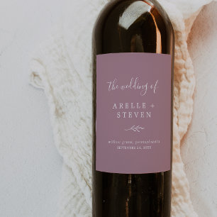Étiquette Pour Bouteilles De Vin Feuille minimale   Étiquette de vin Mariage Mauve