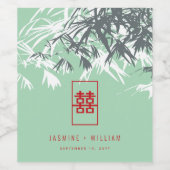 Étiquette Pour Bouteilles De Vin Feuilles bambou vert Mint Double Xi Mariage chinoi (Étiquettes simples)