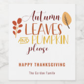 Étiquette Pour Bouteilles De Vin Feuilles d'automne Citrouille S'il vous plaît Bon (Étiquettes simples)