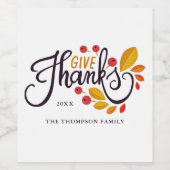 Étiquette Pour Bouteilles De Vin Feuilles D'Automne Et Berries Thankgiving (Étiquettes simples)