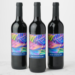 Étiquette Pour Bouteilles De Vin Feuilles de canna tropicale aquarelle