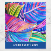 Étiquette Pour Bouteilles De Vin Feuilles de canna tropicale aquarelle (Étiquettes simples)