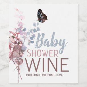 Étiquette Pour Bouteilles De Vin Feuilles papillons, Baby shower élégant
