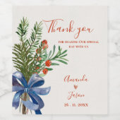 Étiquette Pour Bouteilles De Vin Feuilles vertes rustiques Baies rouges Noël Mariag (Étiquettes simples)