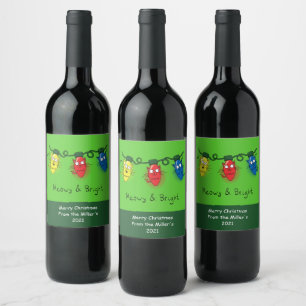 Étiquette Pour Bouteilles De Vin Feux de Noël de chat amusant Meowy et brillant