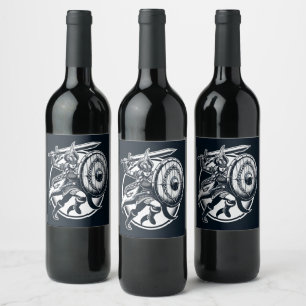 Étiquette Pour Bouteilles De Vin Fierce Valkyrie Warrior - Norse Mythology Line Art