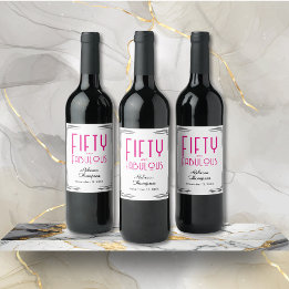 Étiquette Pour Bouteilles De Vin Fifty and Fabulous Hot Pink Art Deco 50th Birthday