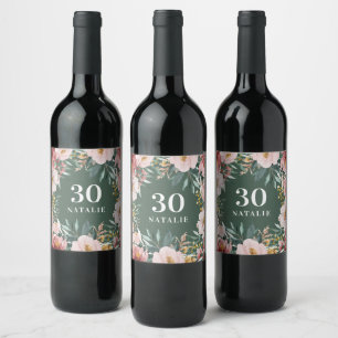 Étiquette Pour Bouteilles De Vin Fille aquarelle florale anniversaire rose chic