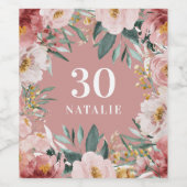 Étiquette Pour Bouteilles De Vin Fille aquarelle florale anniversaire rose chic (Étiquettes simples)