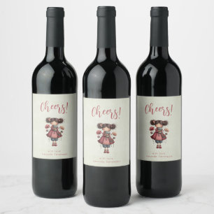 Étiquette Pour Bouteilles De Vin Fille avec une poupée grenouille mignonne et fanta