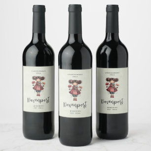 Étiquette Pour Bouteilles De Vin Fille avec une poupée grenouille mignonne et fanta