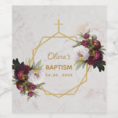 Étiquette Pour Bouteilles De Vin Fille Baptême Marbre Floral Peonies Or Papillon (Étiquettes simples)