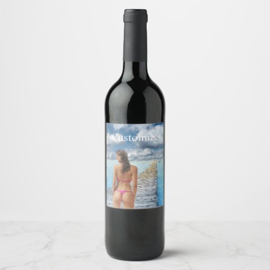 Étiquette Pour Bouteilles De Vin Fille Bikini Thunder_Cove (Devant)