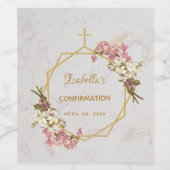 Étiquette Pour Bouteilles De Vin Fille Confirmation Orchidées rose florale Marbre o (Étiquettes simples)