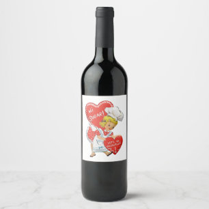 Étiquette Pour Bouteilles De Vin Fille de la Saint-Valentin Rétro Vintage Hi Sugar 