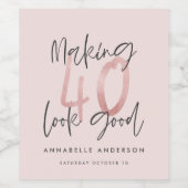 Étiquette Pour Bouteilles De Vin Fille parties scintillant rose moderne design 40e (Étiquettes simples)