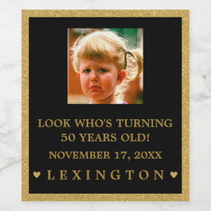 Étiquette Pour Bouteilles De Vin Filles Anniversaire Photo Parties scintillant Or L