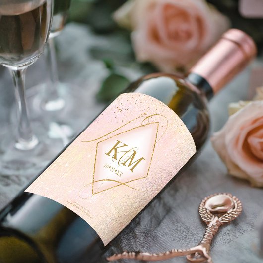 Étiquette Pour Bouteilles De Vin Fine Lines Gold Abstrait Mariage V2 Blush ID867
