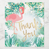 Étiquette Pour Bouteilles De Vin flamand rose tropical faux feuille or merci (Étiquettes simples)