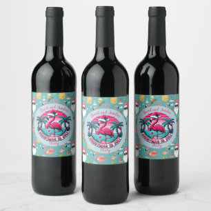 Étiquette Pour Bouteilles De Vin Flamant rose Bird avec Noël Casquette à la fête de