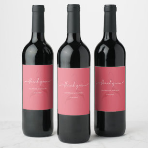 Étiquette Pour Bouteilles De Vin Flamant Rose Corail Rouge Élégant Moderne