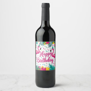 Étiquette Pour Bouteilles De Vin Flamant rose d'amusement tropical Design d'anniver