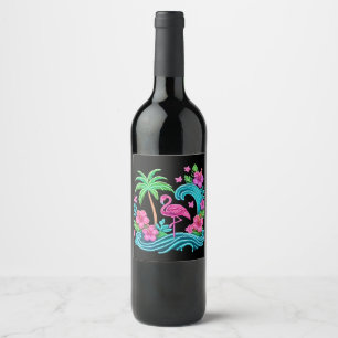 Étiquette Pour Bouteilles De Vin Flamant rose de néon tropical